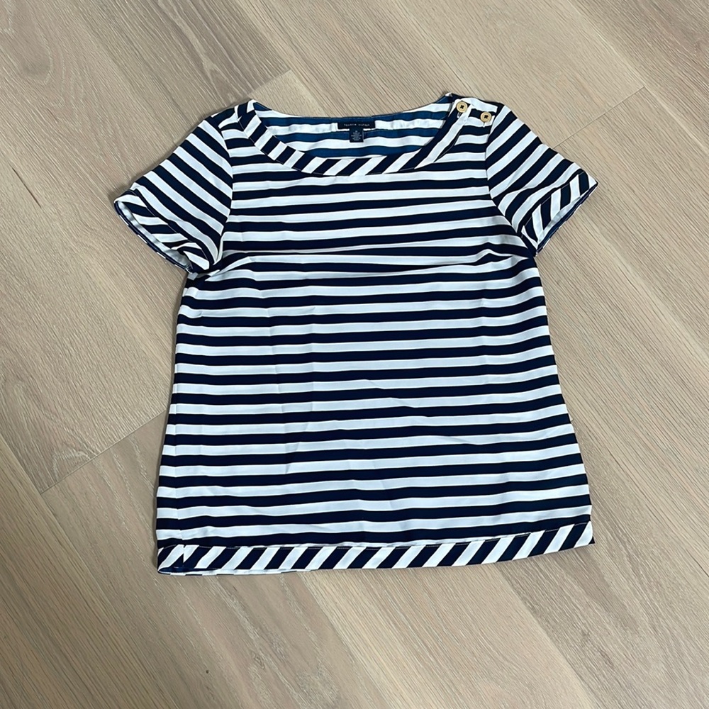 Tommy navy blue and white stripe top